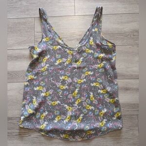 FREE PEOPLE INTIMATELY Tank Top Blouse Sz M Oversized Gray Floral Y2K Boho 90s